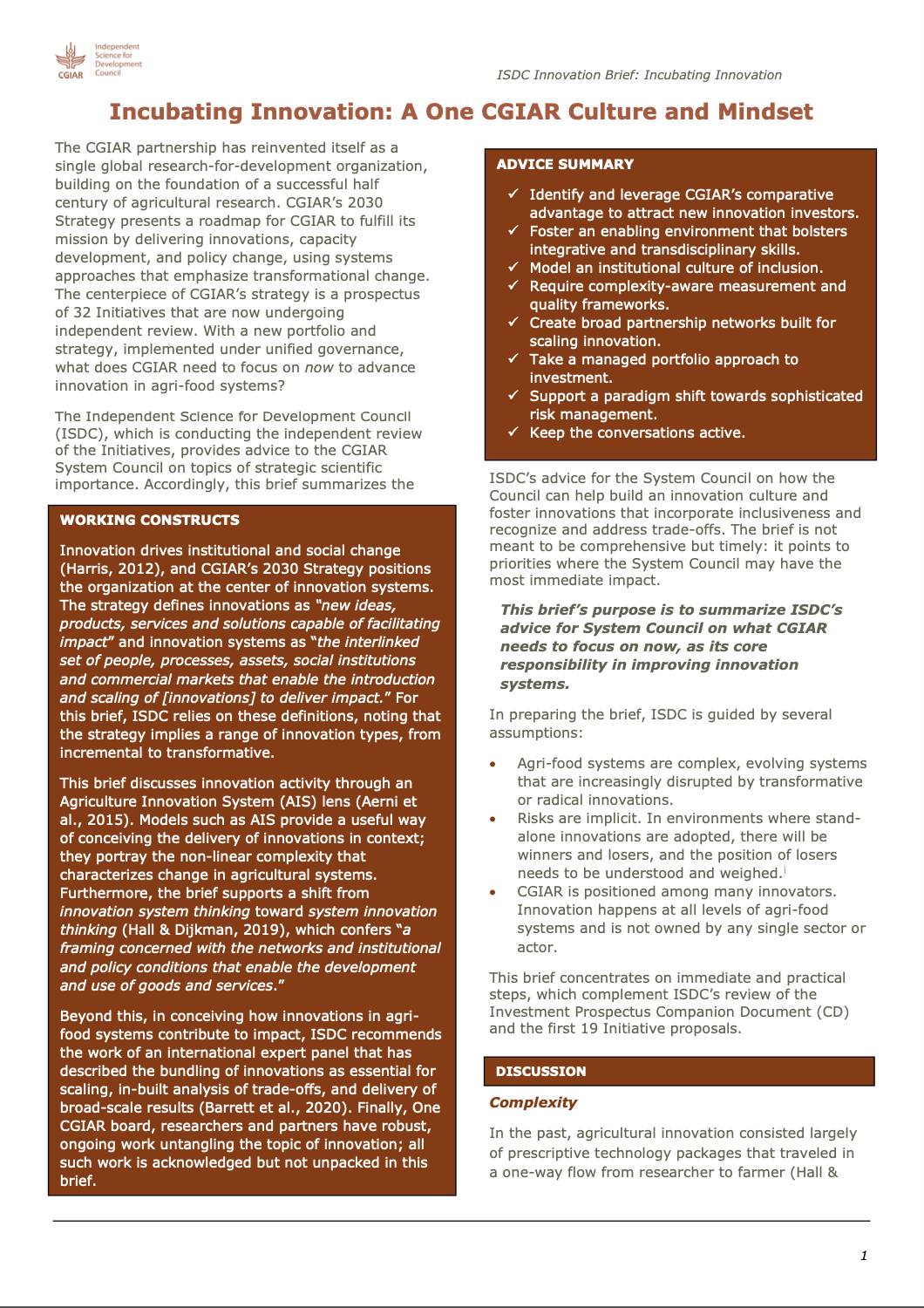 Incubating Innovation A One CGIAR Culture and Mindset IAES CGIAR
